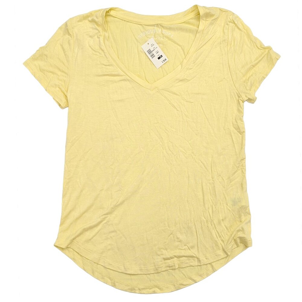 NWT Aeropostale Seriously Soft V-neck Tee, XS Butter Yellow, Short Sleeve